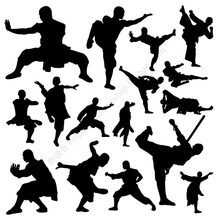 少林和尚人物剪影  少林寺武僧功夫武打太极 ai格式矢量设计素材