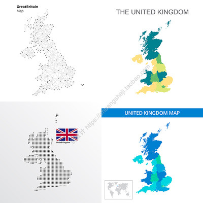 空白英国地图 简单分区图点状图 非实物地图 AI格式矢量设计素材