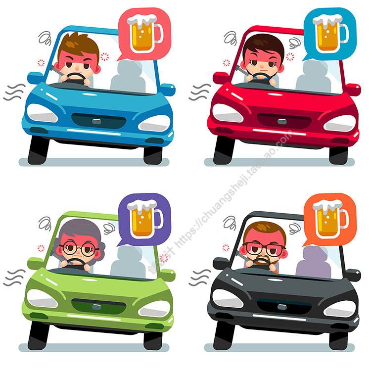 酒驾人物插画  扁平化卡通醉驾喝酒驾驶车辆 ai格式矢量设计素材