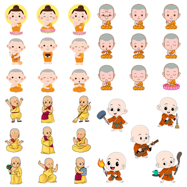 卡通和尚插画 扁平化可爱小和尚人物形象 AI格式矢量设计素材