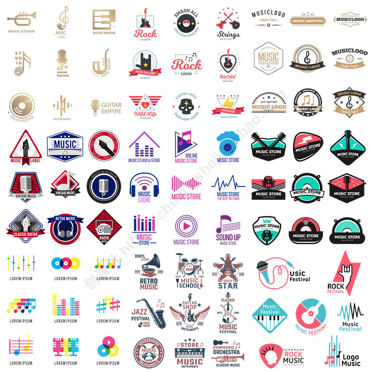 音乐元素标志 创意个性乐器摇滚乐logo图标 ai格式矢量设计素材