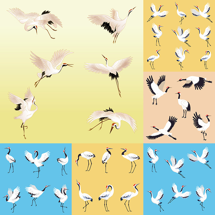 丹顶鹤插画 扁平化卡通仙鹤动物形象 AI格式矢量设计素材