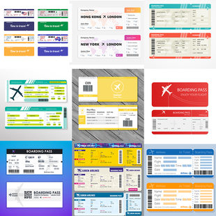 飞机票 多款英文版航空机票登机卡片模板 AI格式矢量设计素材