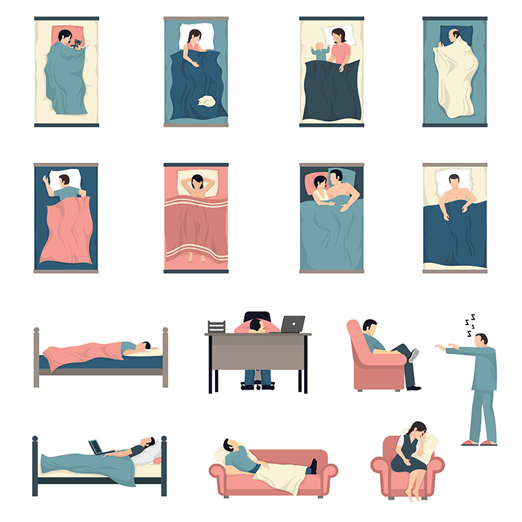 人物睡姿 卡通男女睡觉姿态躺姿姿势形象 AI格式矢量设计素材