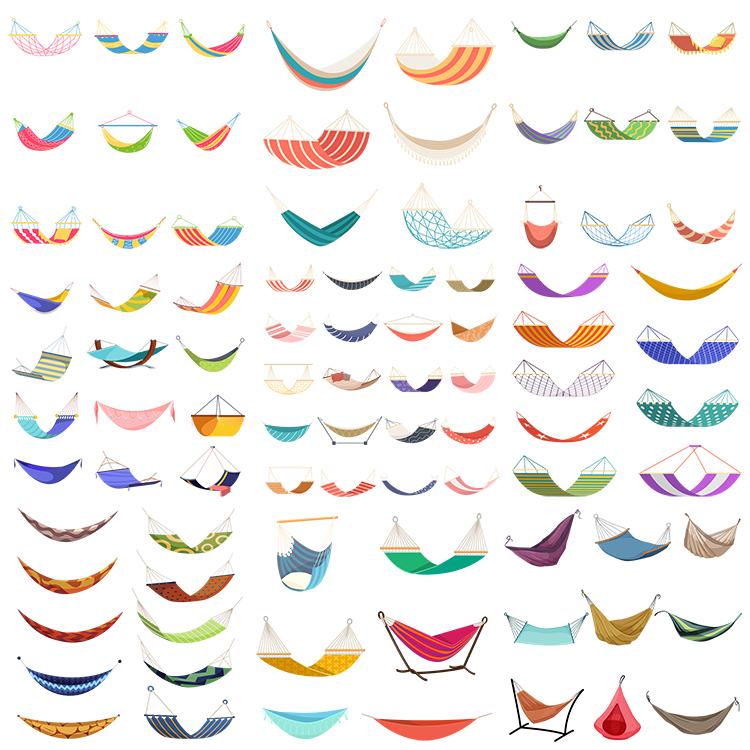 卡通吊床插画 扁平化布吊床绳网吊床图标 AI格式矢量素设计素材
