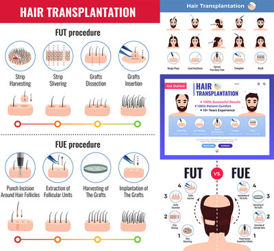 植发信息图 脱发掉发生发头皮毛囊培植技术 AI格式矢量设计素材