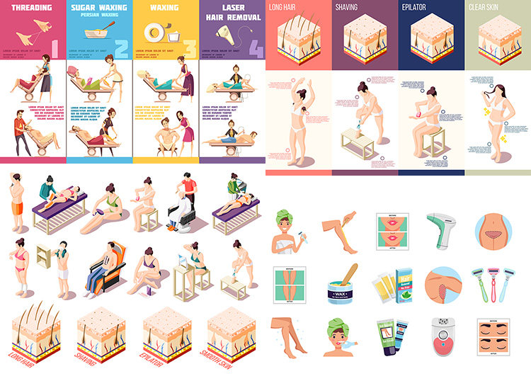 脱毛信息图表 美容院美体美肤腿部腋下去毛 AI格式矢量设计素材