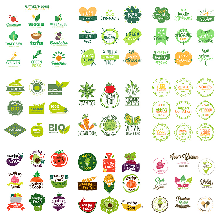 蔬菜水果标志 清新卡通创意生鲜果蔬logo图标 ai格式矢量设计素材