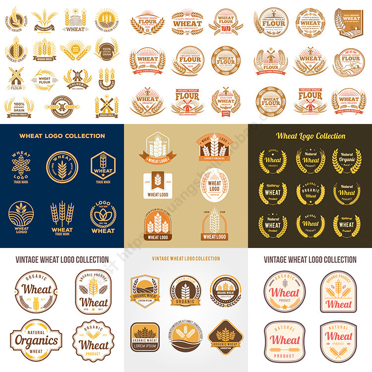 麦穗标志 英文小麦稻穗五谷杂粮谷物logo图标 ai格式矢量设计素材