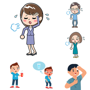 流汗卡通人物 夏季大热天出汗口渴插画形象 AI格式矢量设计素材