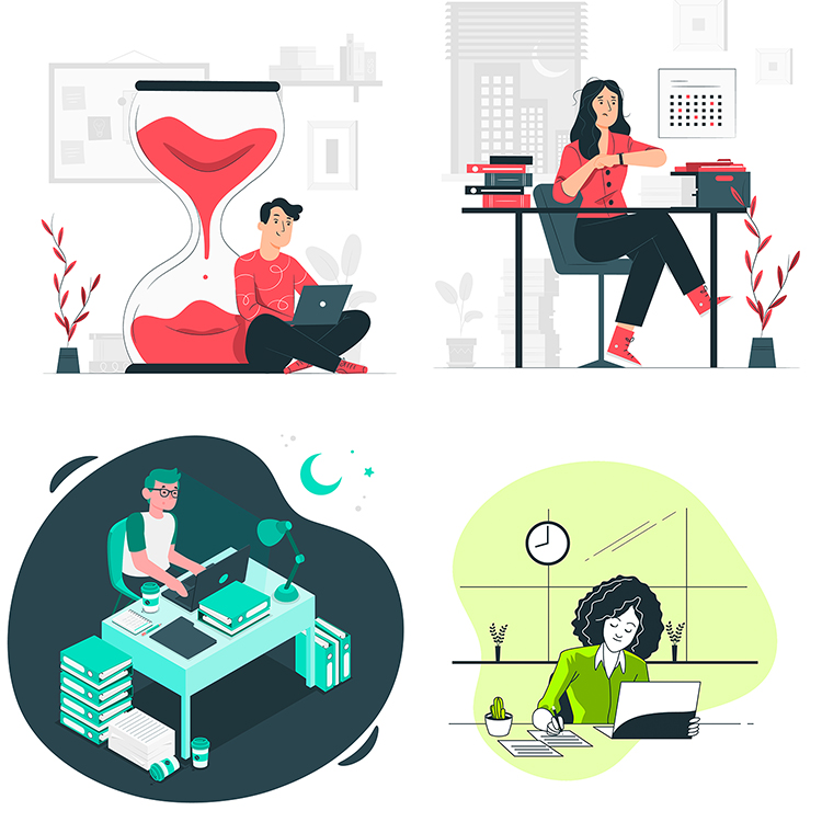 加班人物插画 卡通工作繁忙场景室内居家办公 ai格式矢量设计素材