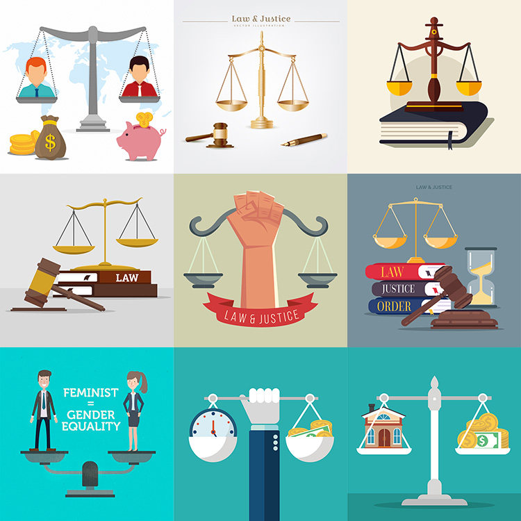 天平插画 公平公正男女平等等价交易卡通海报 ai格式矢量设计素材