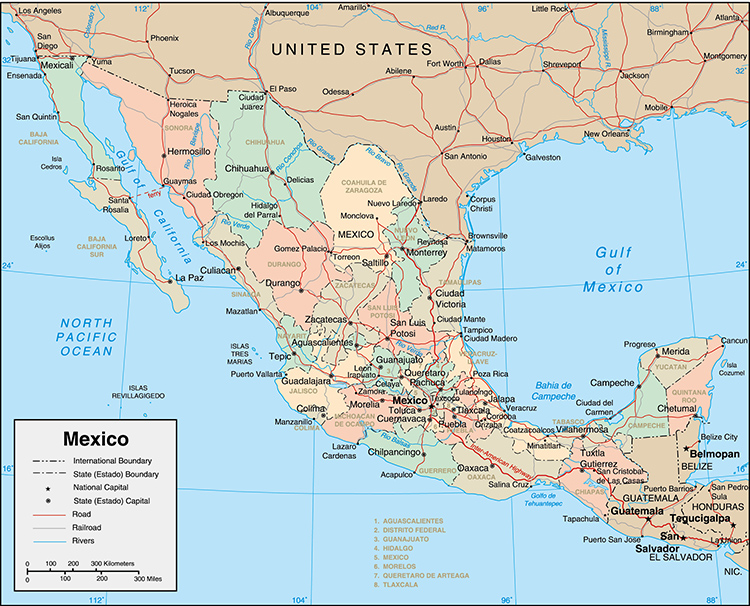 墨西哥地图 英文版国家分区地图 非实物地图 AI格式矢量设计素材