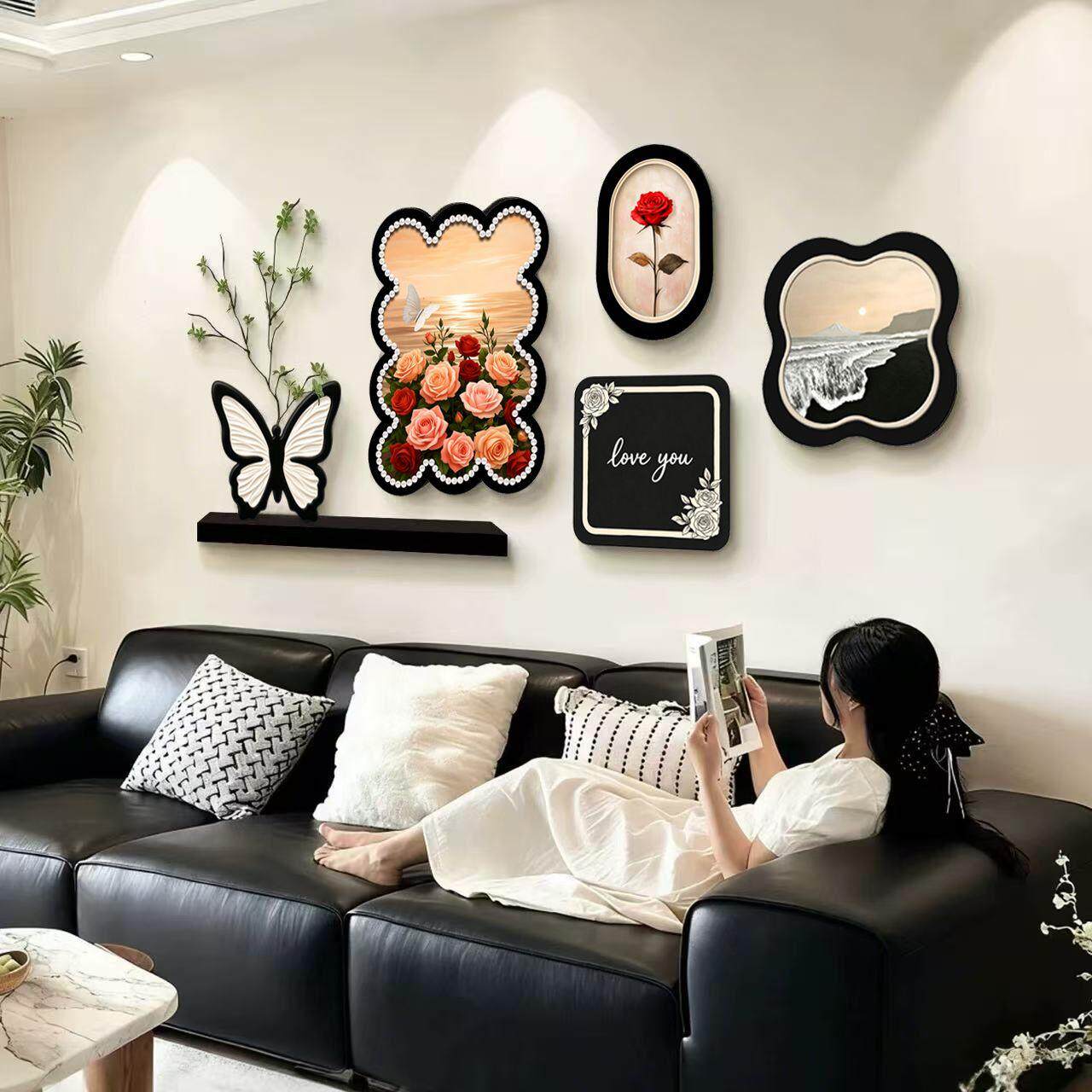 中古风客厅装饰画2026新款沙发背景墙挂画法式玫瑰艺术组合墙壁画
