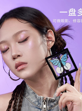 实拍原画师曜夜变色龙四色高光闪粉偏光细闪盘脸部提亮修容一体盘