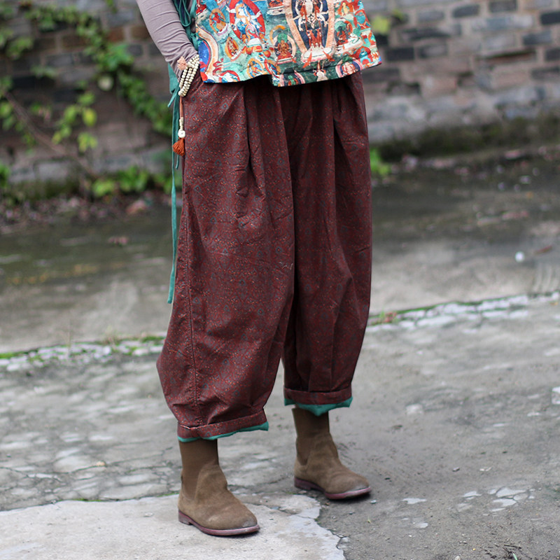 【金风】做旧色复古 宽松收脚灯笼裤 棉麻双层翻边撞色休闲长裤女,女装/女士精品,休闲裤,淘宝优惠券,粉丝福利购,淘宝优惠卷