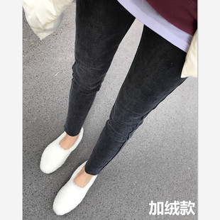 女显瘦 靴裤 冬加厚韩国高腰复古洋气紧身9分加绒牛仔裤 小脚铅笔裤