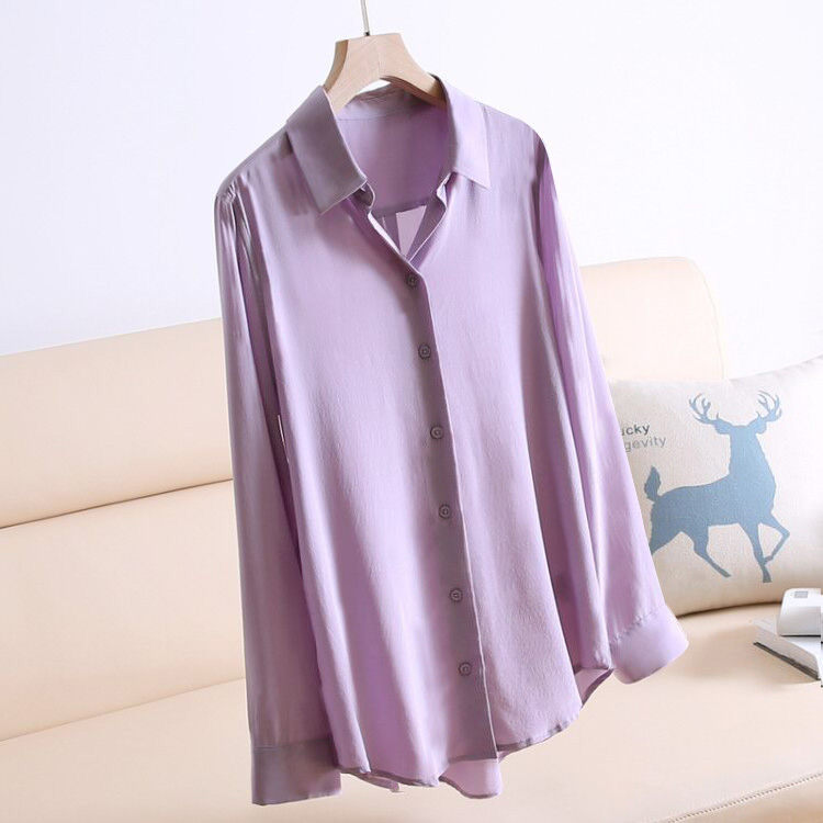 超显肤白!外dan重磅砂洗真丝衬衫女