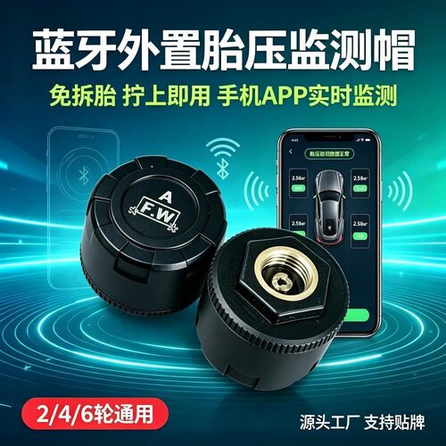 6轮TPMS Tire Pressure Alarm system汽车胎压检测手机APP蓝牙5.0
