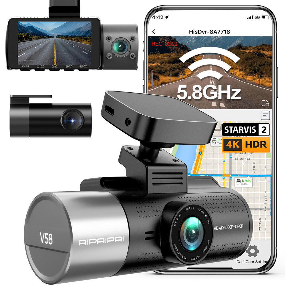 3寸屏4K前后车内三录2160P隐藏式Wifi行车记录仪96560+索尼678