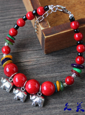 红色云南民族风吉祥小象手链