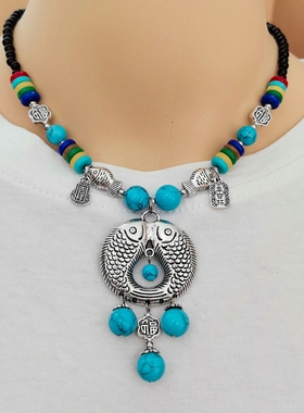 福字双鱼护身符吉祥短项链