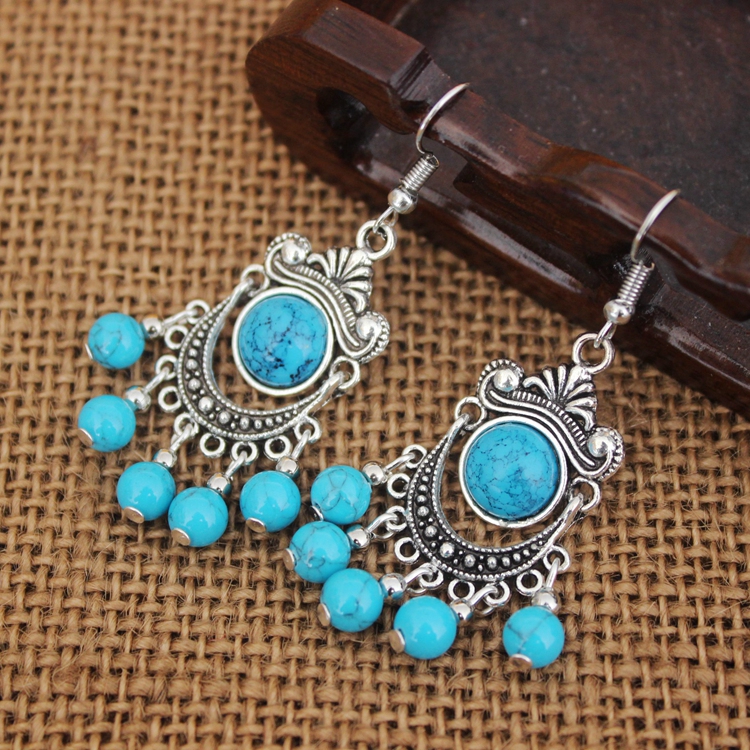 云南绿松石长款耳环民族风耳坠女