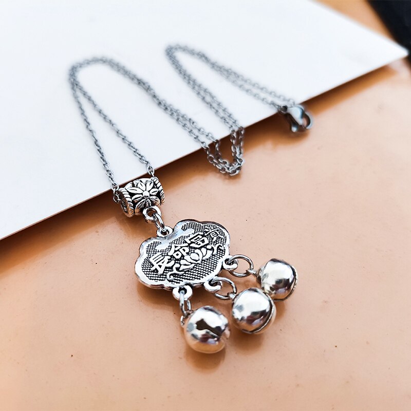 新款长命锁吊坠云南民族饰品藏银平安富贵锁会响的铃铛项链XL111