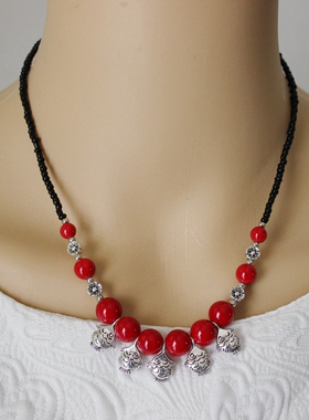 复古纯手工藏银短款项链小鱼