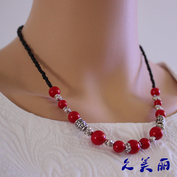 波西米亚松石锁骨链女新款云南民族风饰品复古藏银短款项链XL099