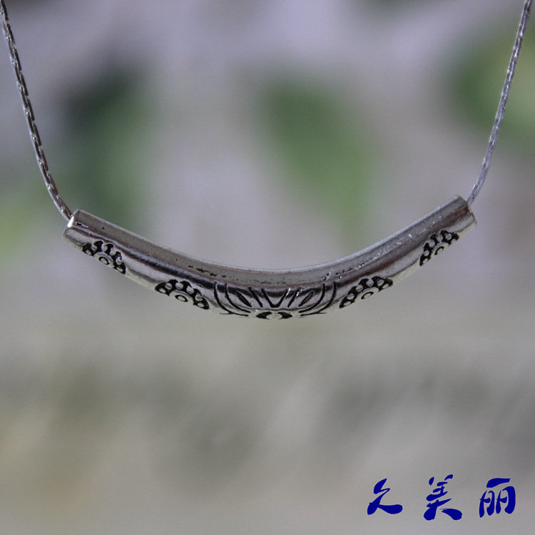 厂家直销云南民族风饰品货源藏银苗银长弯管短款项链锁骨链XL134