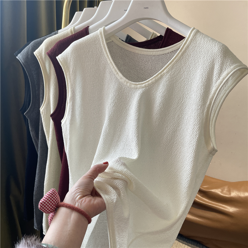 天丝亚麻针织背心女夏季新款纯色低V领显瘦内搭外穿打底衫吊带