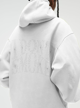 IDONTSMOKE官方正品国潮潮牌蜘蛛网系列大码连帽卫衣情侣帽衫白色