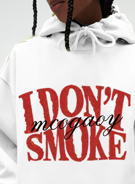 IDONTSMOKE我不抽烟红色涂鸦印花宽松大码秋冬连帽卫衣学生情侣