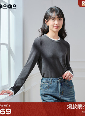 LAGOGO撞色拼接T恤女拉谷谷2025冬季新款假两件打底衫ODTT559B51