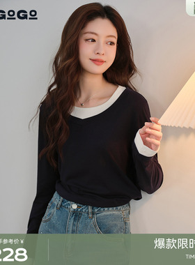 LAGOGO清爽假两件T恤女拉谷谷2026春新款休闲弹力上衣PATT552D01