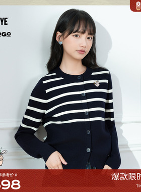 大力水手联名LAGOGO条纹开衫女拉谷谷2025冬新款针织衫OCMM839B21