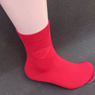 梦娜2217红色中筒袜男秋季纯色简约本命年鸿运袜子中筒袜