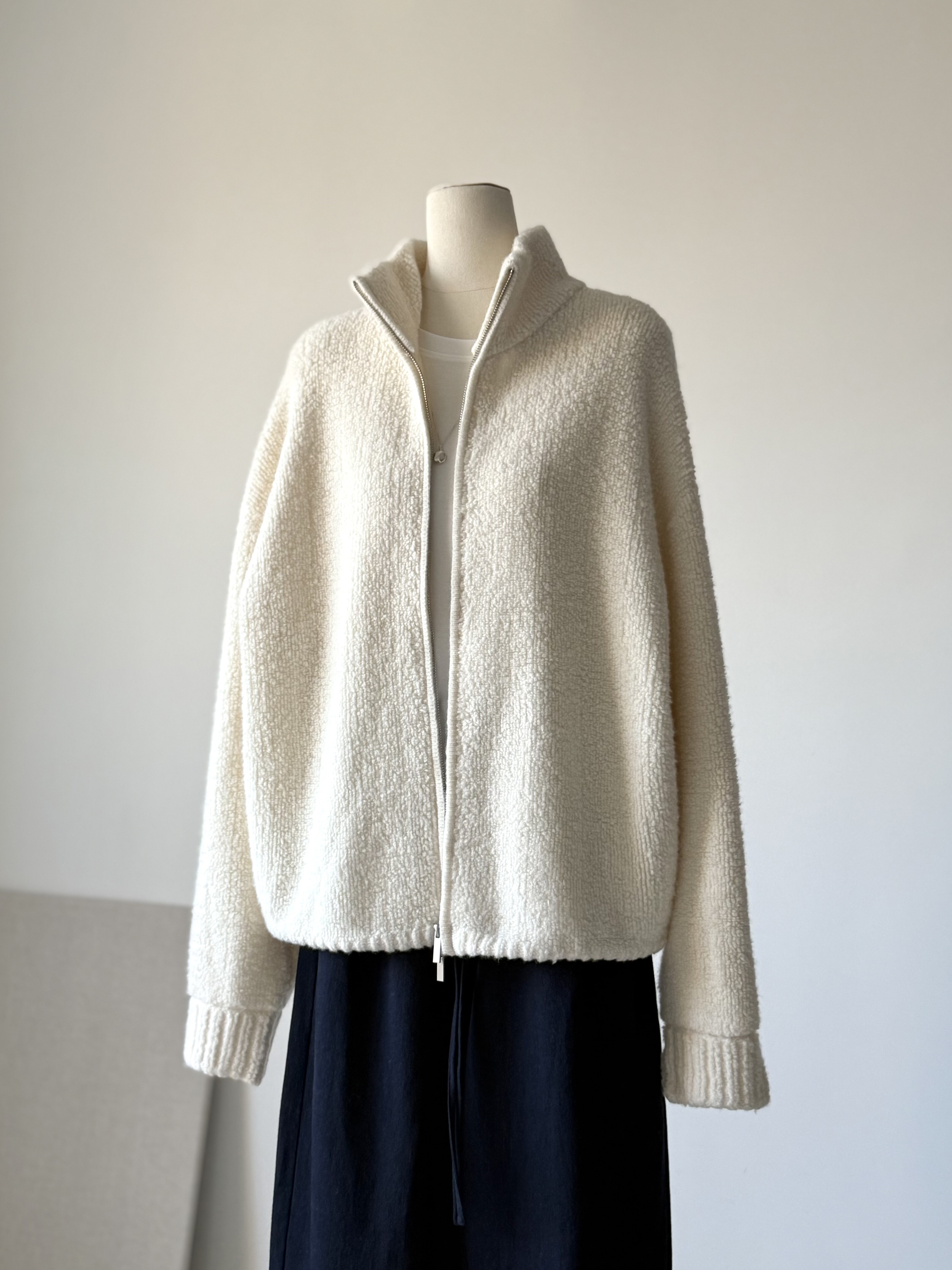 MP原创设计简约复古肌理感100%羊毛大毛衣外套拉链加厚温暖老头乐