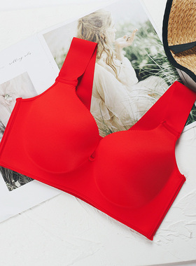 聚拢胖mm250斤薄款背心文胸罩加大码95E全罩杯本命年大红运动内衣
