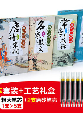 30天速成练字套装礼盒装3册魔幻凹槽字帖行书版 常用字与成语唐诗宋词名家散文小学生练字本 儿童凹槽练字帖行书字帖 成人反复使用