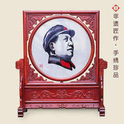 有福湘绣苏绣蜀绣粤绣新中式轻奢红酸枝木玄关爱晚亭桌面摆件