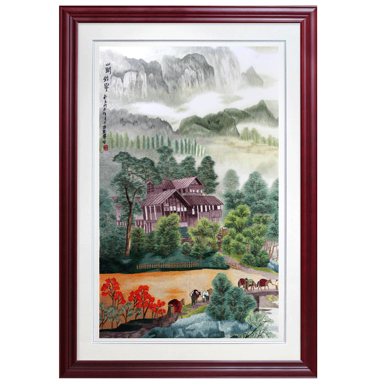 装饰画湘绣唐寅山水纯手工刺绣