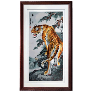 有福湘绣上山威武老虎客厅装饰画
