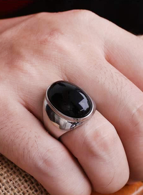 黑宝石戒指钛钢欧美男不褪色霸气