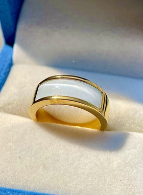 高级钛钢戒指男士简约不褪色银色金色韩版玉石猫眼潮人男女配饰品