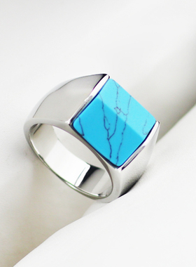 蓝松石戒指男光面单身时尚