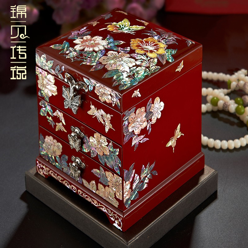 螺钿漆器中式多层复古手镯项链首饰盒闺蜜生日新婚七夕情人节礼物