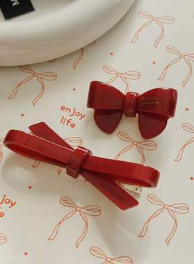 强推~高质感红色蝴蝶结发夹刘海夹新年节日氛围感侧边夹子头饰女