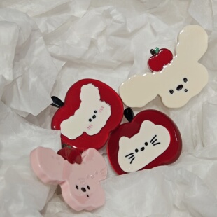 可爱苹果小狗猫咪发夹鸭嘴夹质感醋酸碎发刘海夹侧边夹卡通发饰女